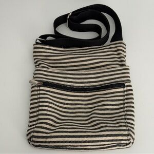 Thirty-One Striped Black and Cream Crossbody Bag Retro